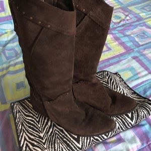 Brown suede brad embellishments cowgirl boots ,